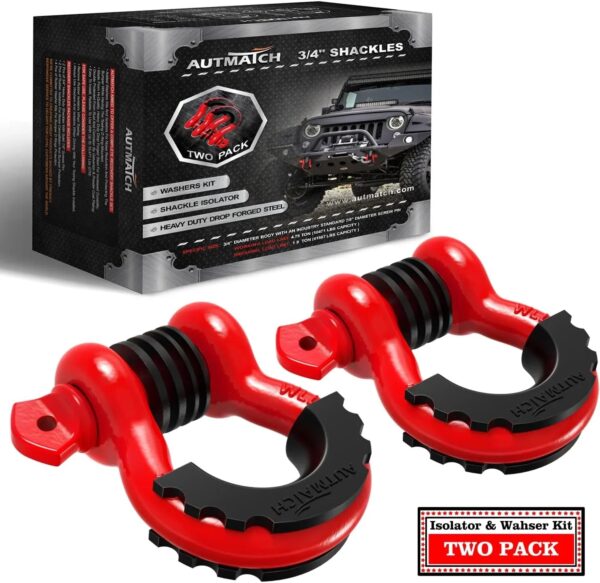 AUTMATCH D Ring Shackle 3/4" Shackles (2 Pack) 41,887Ibs Break Strength with 7/8" Screw Pin