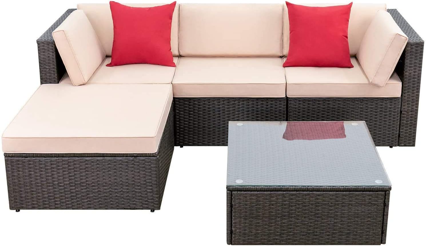 Devoko 5 Pieces Patio Furniture Sets All Weather Outdoor Sectional Patio Sofa Manual Weaving Wicker Rattan Patio Seating Sofas with Cushion and...