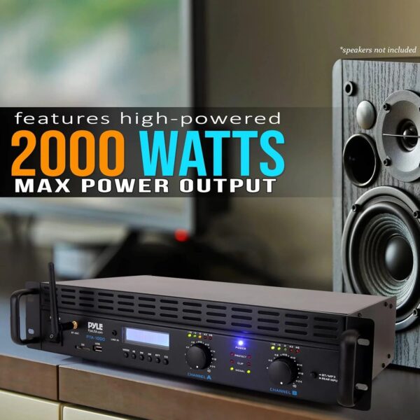 2-Channel Bluetooth Power Amplifier - 2000W Bridgeable Rack Mount Pro Audio Sound Wireless Home Stereo Receiver w/TRS XLR Input,LCD, Bridge Mode,...