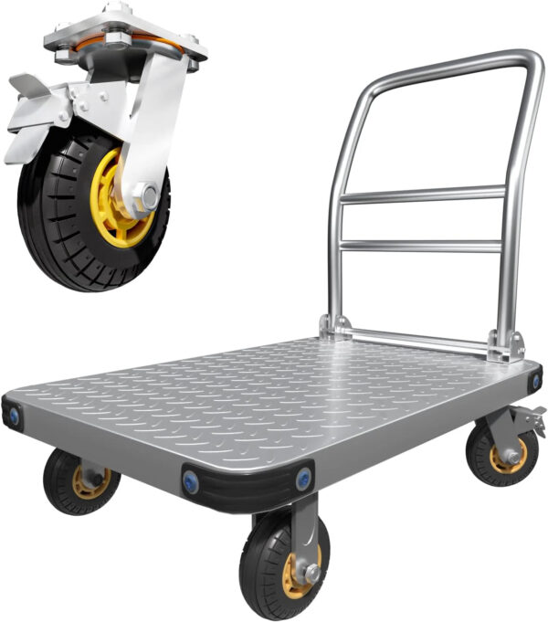 Heavy Duty Platform Truck Flat Moving Cart Hand Trucks,2000Lbs Steel Push Cart Dolly with Brake Design, 36 x 24in Large Flatbed with 5'' 360...