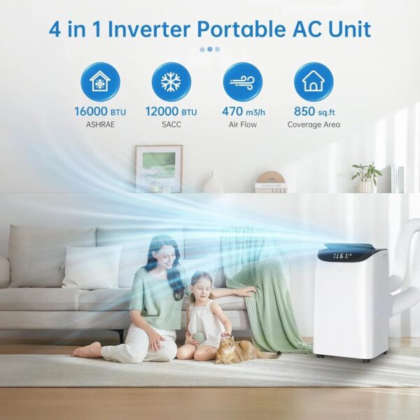 Portable Air Conditioner Cools Up to 700 Sq.Ft, 3-IN-1 Energy Efficient Portable AC Unit with Remote Control & Installation Kits for Large Room,...