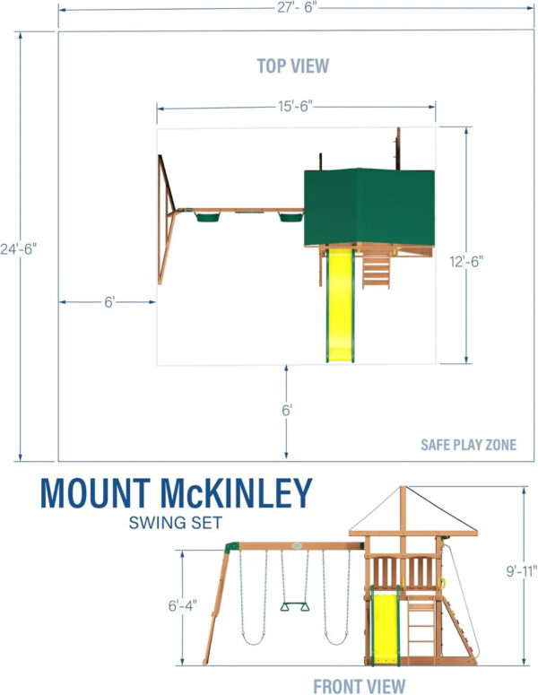 Backyard Discovery Mount Mckinley Cedar Wood Swing Set with Wave Slide, Play Deck, Double Rock Wall, Rope Ladder, Web Swing, Belt Swings, Toy...