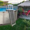 Confer Plastics 7200 Roll Guard 48" to 56" Adjustable A Frame Safety Ladder for Above Ground Outdoor Patio Swimming Pool Platform Ladder with Step...