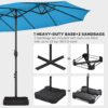 15 ft Large Patio Umbrella with Solar Lights Double-Sided Outdoor Rectangle Market Umbrellas with 36 LED Lights/Base Included/Easy Crank for Patio...