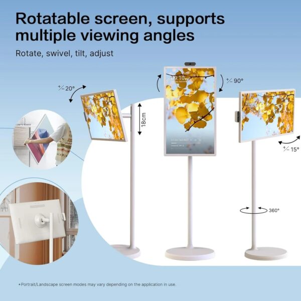 32-Inch Portable TV, 1080P FHD Rolling TV on Wheels with Rotatable Touch Screen, Android 13 OS, 8G RAM+128G Storage, Built-in Battery, Full Swivel...