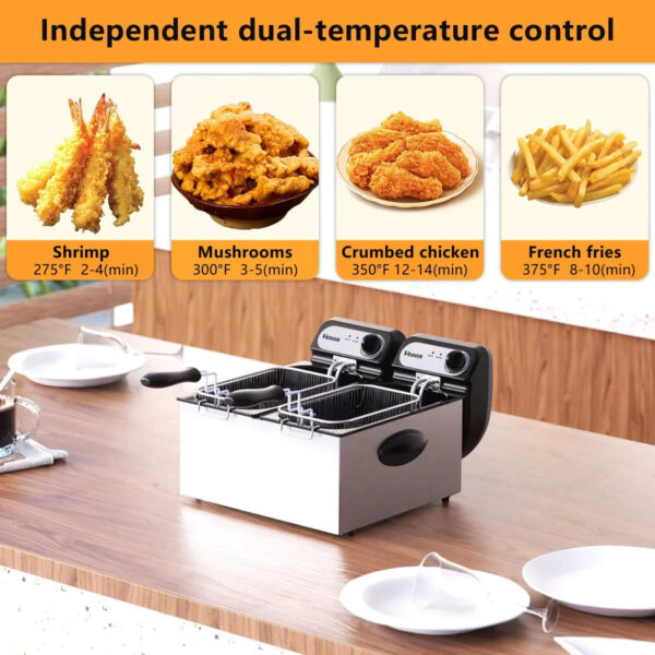 3000W Commercial Electric Deep Fryer With Baskets & Lids,2x3L Stainless Steel Double Deep Fryer,Small Deep Fryer With Basket,Temperature...
