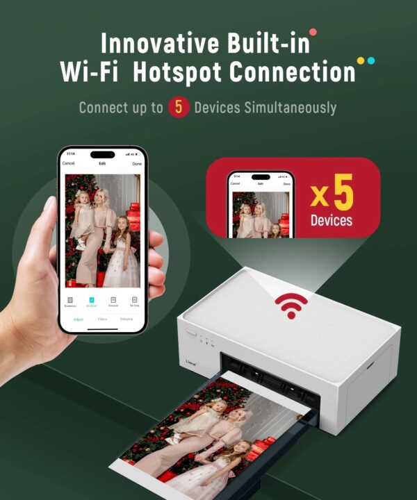 Liene 4 6 Photo Printer with Wi-Fi, 100 Sheets, Thermal-Dye Sublimation, for iPhone & Android