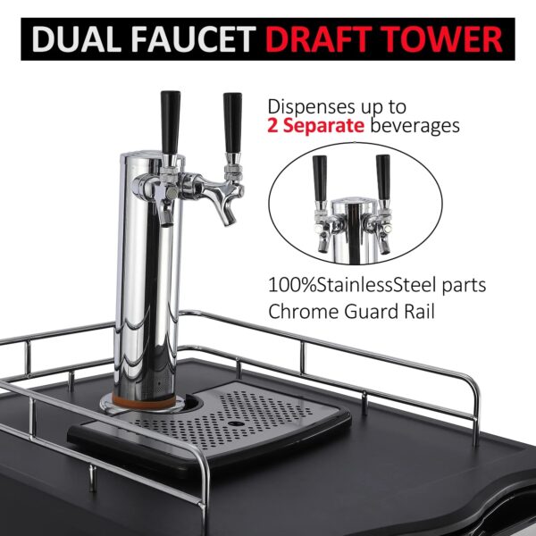 Beer Kegerator, Dual Tap Draft Beer Dispenser, Full Size Stainless Steel Keg Refrigerator With Drip Tray, CO2 Cylinder, 32 F- 50 F Temperature...