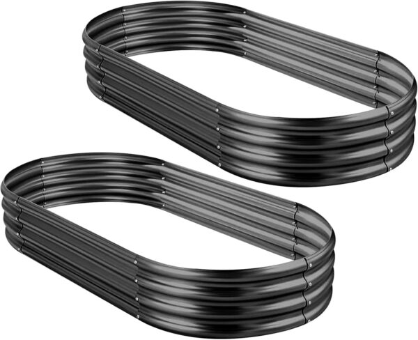 2Pcs Galvanized Raised Garden Bed Kit, 10 4 1ft Galvanized Planter Raised Garden Boxes Outdoor, Oval Large Metal Raised Garden Beds for Vegetables