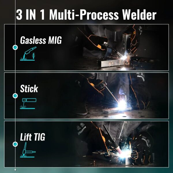 145A MIG Welder, 110V/220V Dual Voltage Gas/Gasless Flux Core MIG Welder/Lift TIG/Stick 3 in 1 Synergic MIG145 9GEN Welding Machine, Flux/Solid...