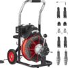 Drain Cleaner Machine 100FT x 1/2 Inch, Auto Feed Sewer Snake Auger on Wheels, 550W Portable Drain Cleaning Machine with 8 Cutters & Air-activated...