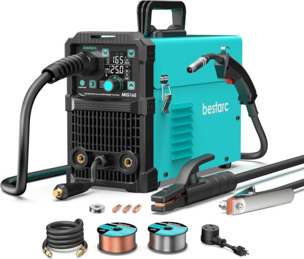 145A MIG Welder, 110V/220V Dual Voltage Gas/Gasless Flux Core MIG Welder/Lift TIG/Stick 3 in 1 Synergic MIG145 9GEN Welding Machine, Flux/Solid...