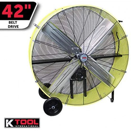 K Tool International 42 Belt Drive Drum Fan; Industrial, Garage, Shop, High Speed 2-Speed, Durable, Cut-Off Protection, Easy Mobility Rubber...