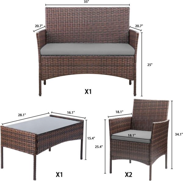 4 Pieces Patio Rattan Chair Wicker, Outdoor Indoor Use Backyard Porch Garden Poolside Balcony Furniture Sets (Red)