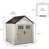 Rubbermaid 7 7 Ft Durable Weather Resistant Resin Outdoor Garden Storage Shed with Windows and Utility Hooks, Sand
