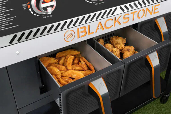 Blackstone 1962 Air Fryer Combo & Two Burners Stainless Steel Gas Hood, Wheels, Two Side Shelf Heavy Duty Outdoor Griddle Station for Backyard,...