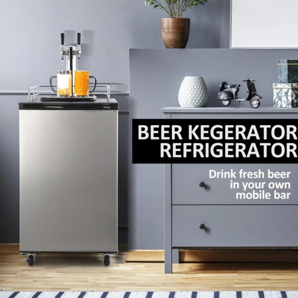 Beer Kegerator, Dual Tap Draft Beer Dispenser, Full Size Stainless Steel Keg Refrigerator With Drip Tray, CO2 Cylinder, 32 F- 50 F Temperature...