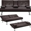 Yaheetech Convertible Sofa Bed Adjustable Couch Sleeper Modern Faux Leather Home Recliner Reversible Loveseat Folding Daybed Guest Bed, Removable...