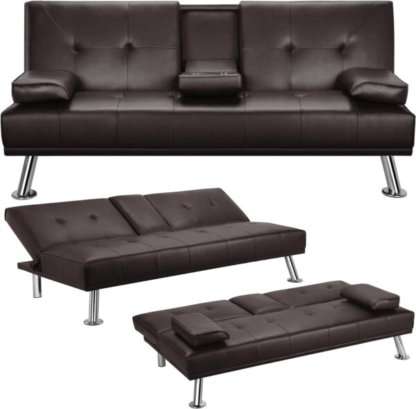 Yaheetech Convertible Sofa Bed Adjustable Couch Sleeper Modern Faux Leather Home Recliner Reversible Loveseat Folding Daybed Guest Bed, Removable...