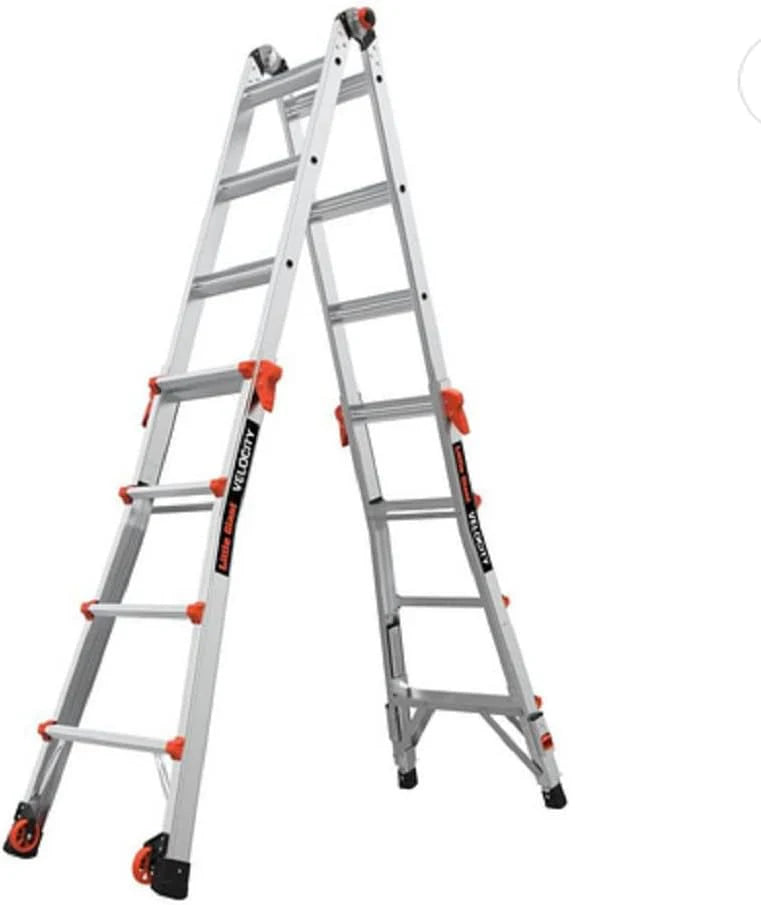 5b876bd92efdb1cafc3a5e318012308f44c55bb4faebfb88a2b072a7e4808cba 17-foot foldable multi-position ladder, made of aluminum, with a load capacity of 300 pounds, 1A type super heavy-duty, 18-foot extension length,...