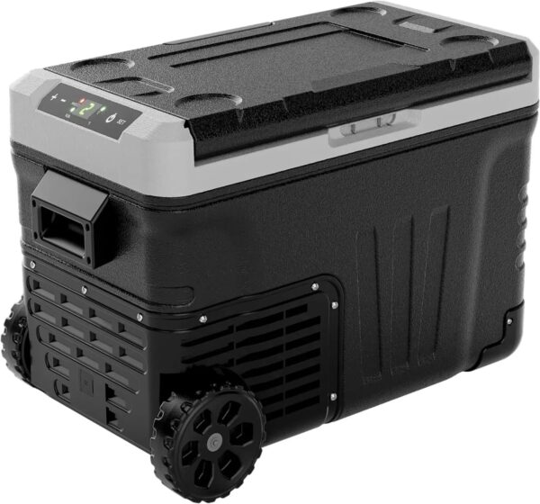 12 Volt Refrigerator, 53QT(50L) Electric Cooler, Portable Freezer 12V/24V DC 110-240V AC, 12V Fridge -4 ~68 , 12V Cooler with Wheels & 2 Baskets...