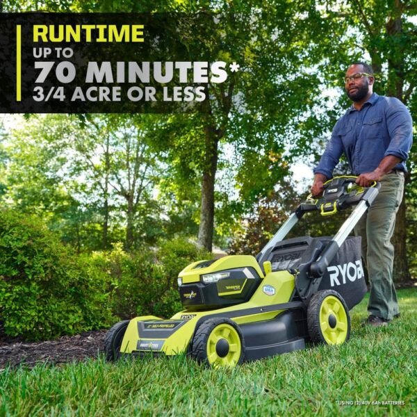 Ryobi 40V HP Brushless 21-in Self-Propelled AWD Lawn Mower Whisper Series Includes (2) 6.0Ah Batteries and Charger