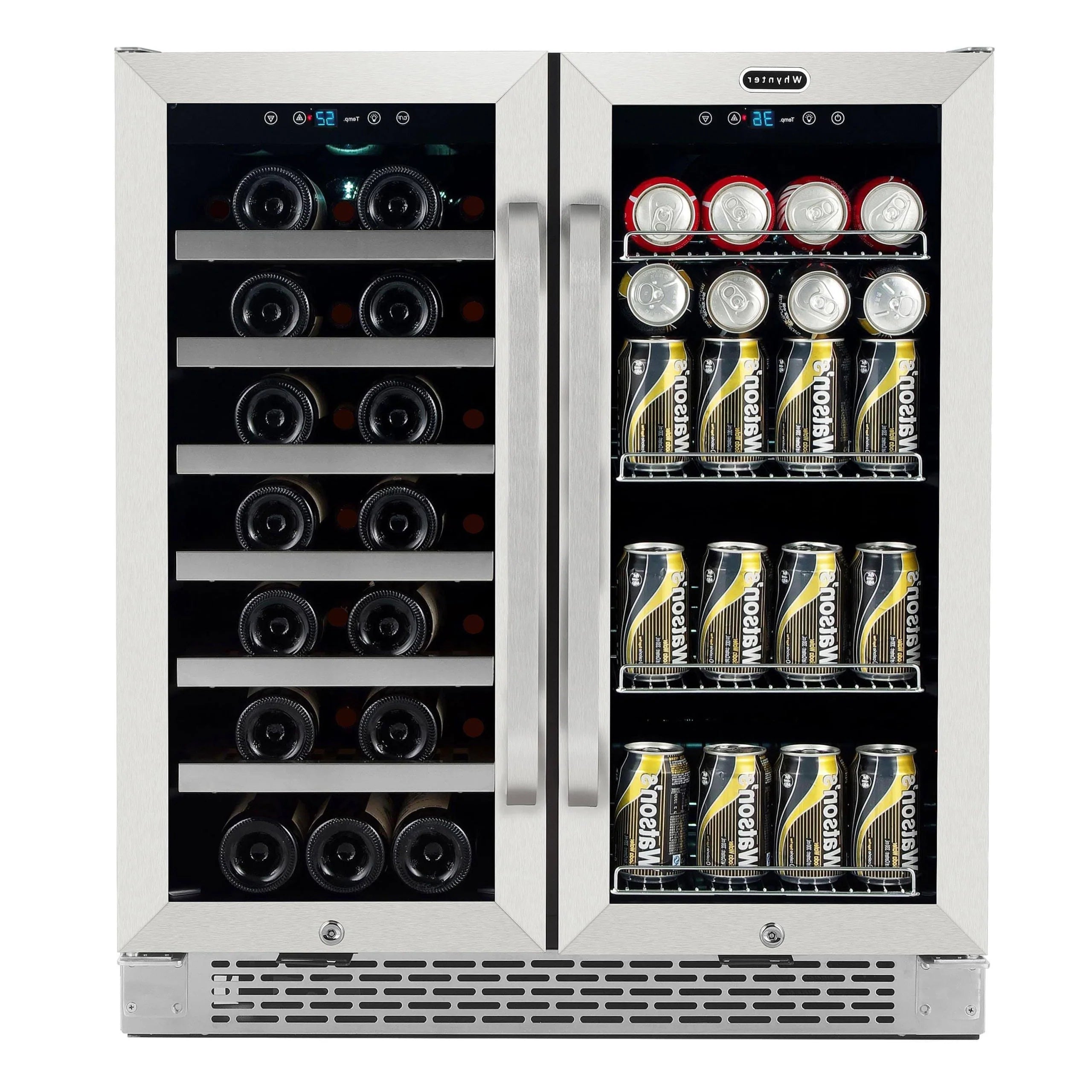 30?Built-in French Door Dual Zone 33 Bottle Wine Refrigerator 88 Can Beverage Center