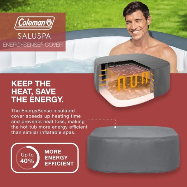 4 to 6 Person Inflatable Hot Tub Square Portable Outdoor Spa with 114 Soothing AirJets and Insulated Cover, Gray-Coleman