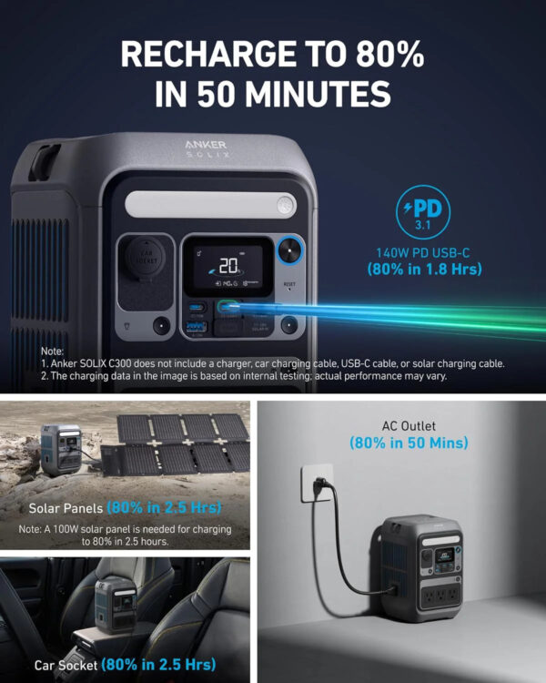 Portable Power Station Solix C300, 288Wh Battery