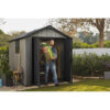 Oakland 7 x 7 FT Rustic Worn Wooden Texture Storage Shed with High Ceiling And Victorian Window