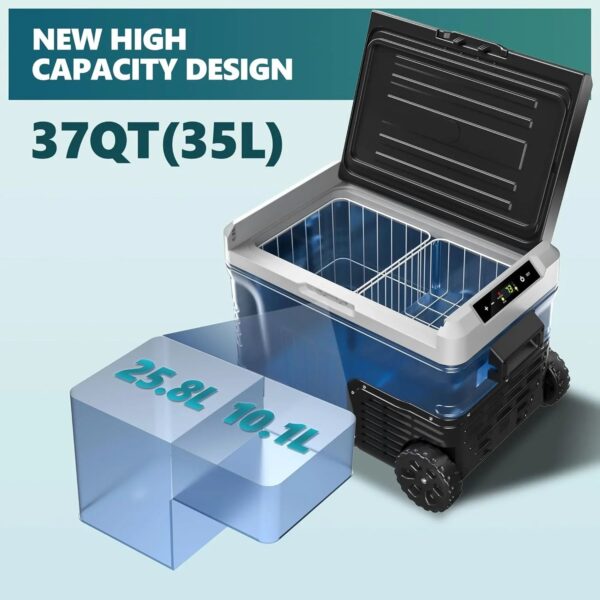 EUHOMY 12 Volt Refrigerator, 37QT(35L) Electric Cooler, Portable Freezer 12V/24V DC 110-240V AC, 12V Fridge -4 ~68 , 12V Cooler with Wheels & 2...