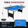 6 Ft Portable Pool Table, Adults Folding Billiards Tables for Game Room with Easy Foldable Storage, Includes Full Set of Billiard Balls, Cues,...