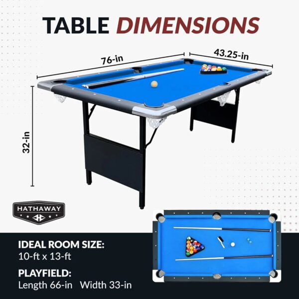 6 Ft Portable Pool Table, Adults Folding Billiards Tables for Game Room with Easy Foldable Storage, Includes Full Set of Billiard Balls, Cues,...