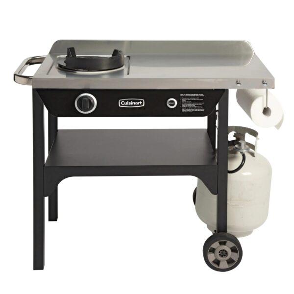 Cuisinart Outdoor Wok Station, 50,000 BTU Propane Outdoor Wok Burner w Prep Table, 14 Carbon Steel Wok for Stir Fry, Searing, BBQ Black
