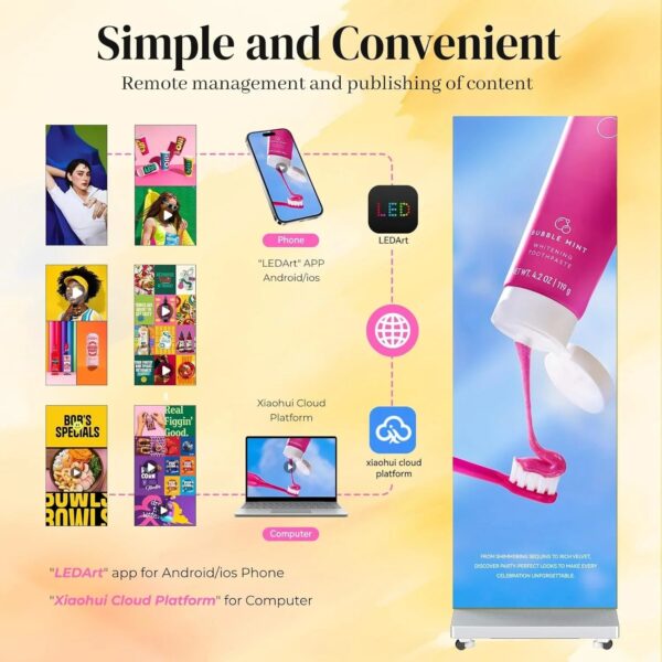 80" P1.86 Flexible Spliceable LED Poster Display USB Plug-and-Play, Mobile & PC Remote Control, Digital Signage Advertising Screen (Silver, 1-Pack)