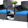 Flamaker Outdoor Furniture Patio Loveseat Wicker 2-Seat with Built-in Table and Cushions Rattan Porch Chairs Bench for Balcony, Lawn, Backyard (Beige)