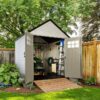 Rubbermaid Resin Outdoor Storage Shed With Floor (7 x 7 Ft) Weather Resistant Gray Organization for Home/Backyard/Garden Tools/Lawn Mower/Bike...