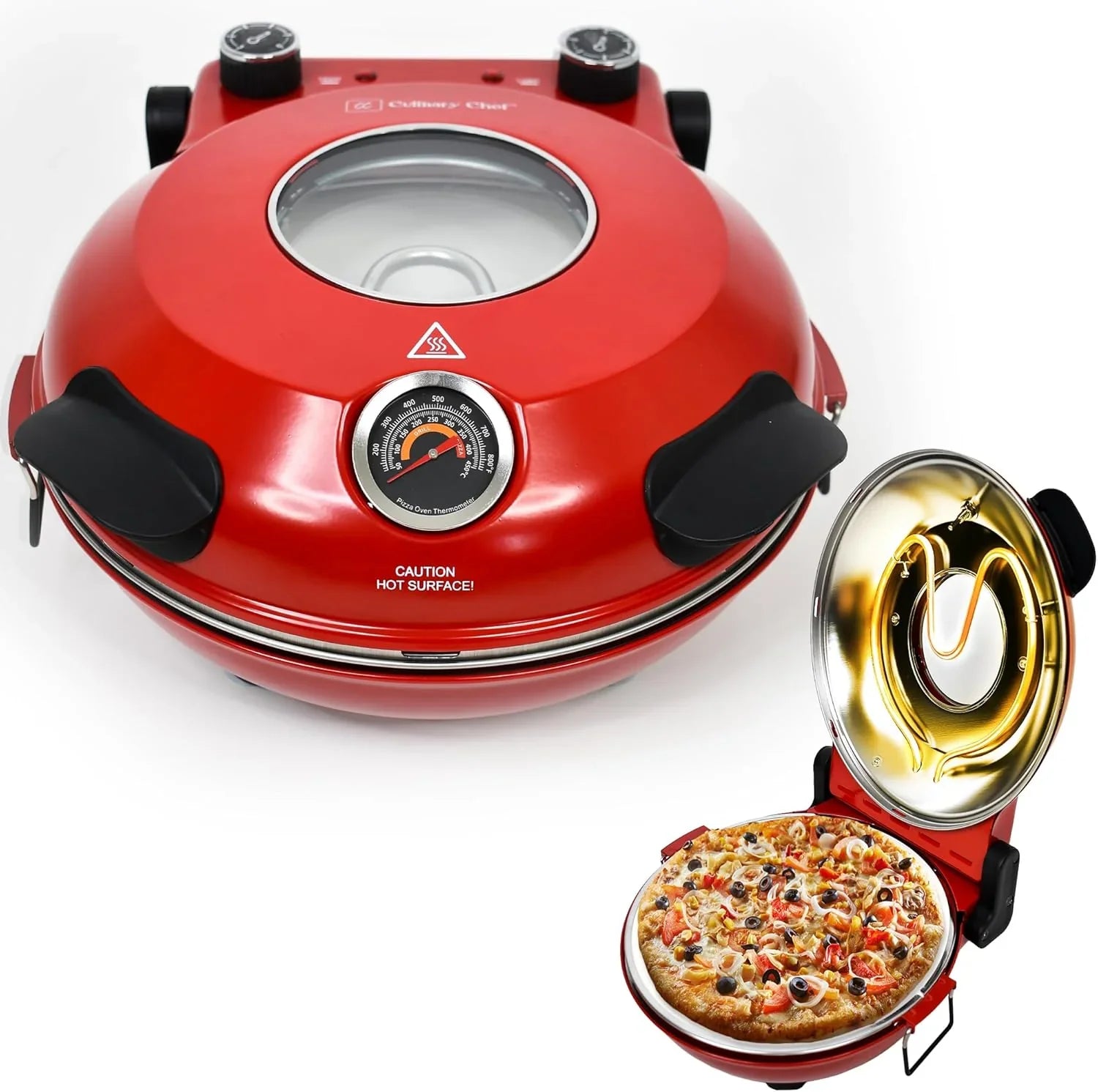 61f7e87b4bbd207dc77edd0e20389bc29ec43bf8c151a36399a6283188c332aa Electric Pizza Oven with Ceramic Stone, Viewing Window, Adjustable Heat Control, Timer and 1200W Baking Power, DIY Homemade Pizzeria, Large 12 Pie...