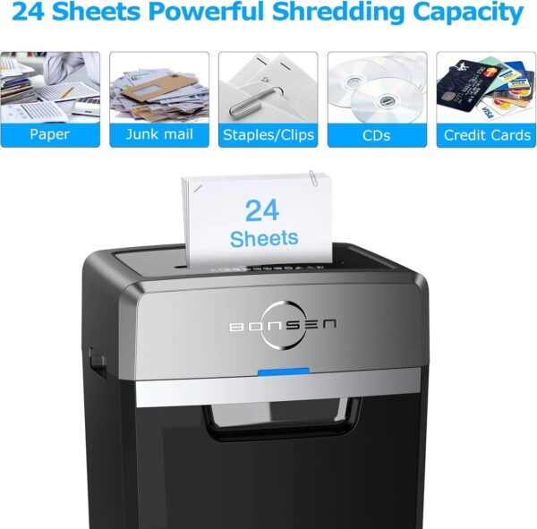 Heavy Duty Paper Shredder, 24-Sheet Cross-Cut Shredder, 40-Min Continuous Running Time, Commercial Grade Shredder for Office, 9-Gallon Big Basket,...