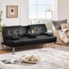 Yaheetech Convertible Sofa Bed Adjustable Couch Sleeper Modern Faux Leather Home Recliner Reversible Loveseat Folding Daybed Guest Bed, Removable...