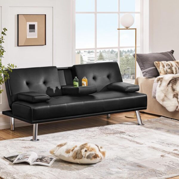 Yaheetech Convertible Sofa Bed Adjustable Couch Sleeper Modern Faux Leather Home Recliner Reversible Loveseat Folding Daybed Guest Bed, Removable...
