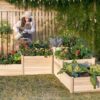 Garden Bed Outdoor Gardening, 28 Inch Depth 3-Tier Wood Planter Box with Cedar Leg, Baseboard, Leakage Hole,Easy Assembled, Ideal for Vegetables,...