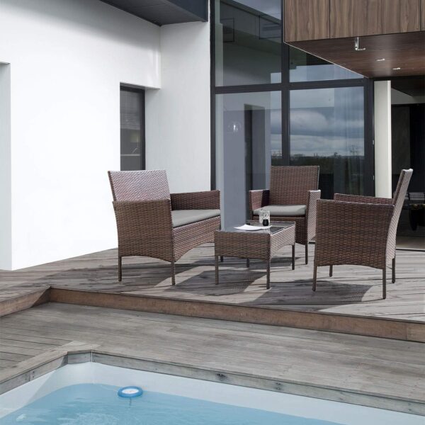 4 Pieces Patio Rattan Chair Wicker, Outdoor Indoor Use Backyard Porch Garden Poolside Balcony Furniture Sets (Red)