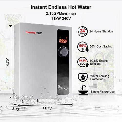 Electric Tankless Water Heater, 11kW at 240 Volt, On Demand Instant Hot Water Heater