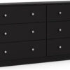 3-Pc Scandinavian Design Engineered Wood Bedroom Furniture Set with 3-Drawer Chest & 6-Drawer Double Dresser & 1-Drawer Nightstand, Pewter Plastic...