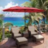 15 ft Large Patio Umbrella with Solar Lights Double-Sided Outdoor Rectangle Market Umbrellas with 36 LED Lights/Base Included/Easy Crank for Patio...