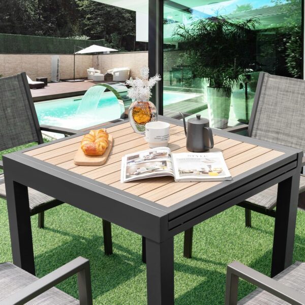 Extensible outdoor dining table, patio table, all-weather aluminum frame, large rectangular lawn backyard garden terrace dining table, suitable...