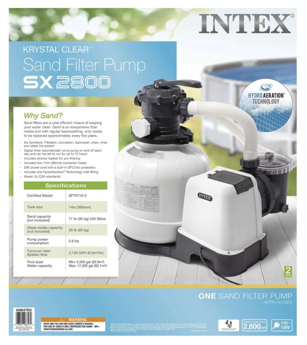 INTEX 26651EG SX3000 Krystal Clear Sand Filter Pump for Above Ground Pools, 16in, Light gray