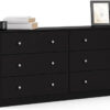 3-Pc Scandinavian Design Engineered Wood Bedroom Furniture Set with 3-Drawer Chest & 6-Drawer Double Dresser & 1-Drawer Nightstand, Pewter Plastic...