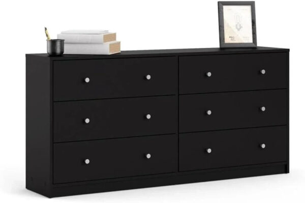 3-Pc Scandinavian Design Engineered Wood Bedroom Furniture Set with 3-Drawer Chest & 6-Drawer Double Dresser & 1-Drawer Nightstand, Pewter Plastic...